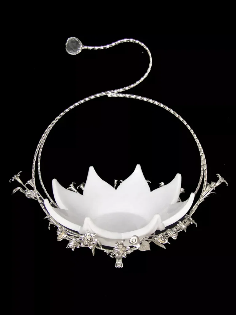 WHITE MARBLE BOWL WITH METAL STAND