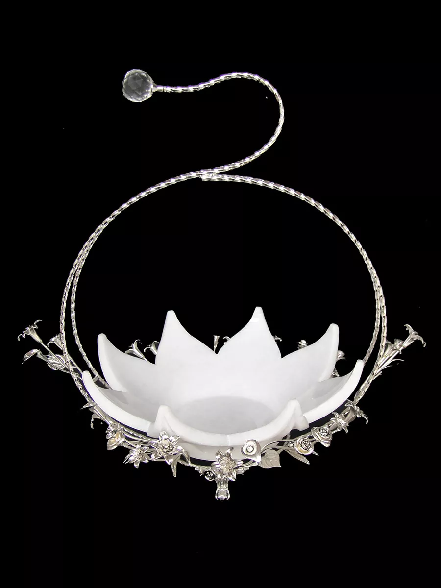WHITE MARBLE BOWL WITH METAL STAND