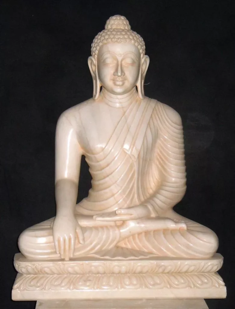 MAHATMA BUDDHA IN FIRST QUALITY WHITE MARBLE WITH ANTIQUE PAINTING WORK