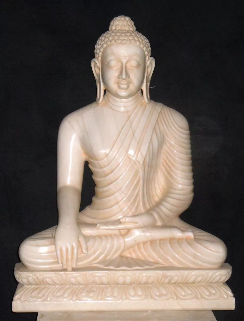 MAHATMA BUDDHA IN FIRST QUALITY WHITE MARBLE WITH ANTIQUE PAINTING WORK