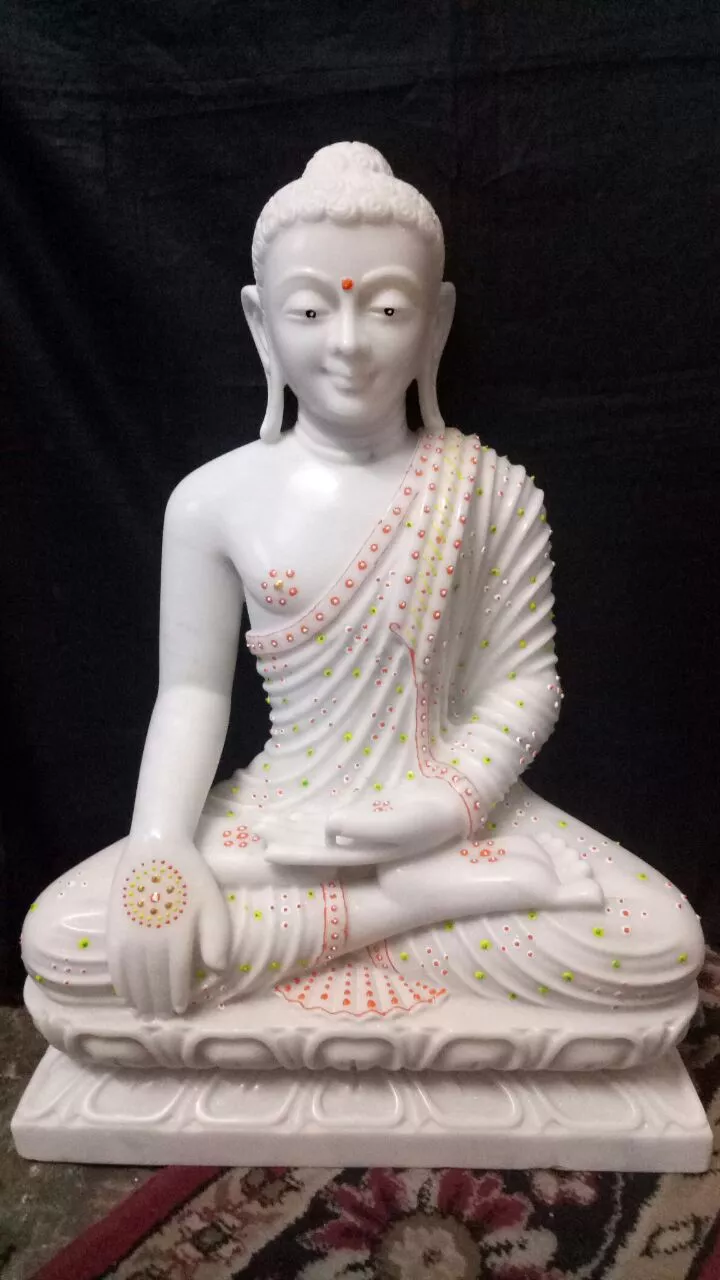 MAHATMA BUDDHA IN FIRST QUALITY WHITE MARBLE WITH PAINTING WORK