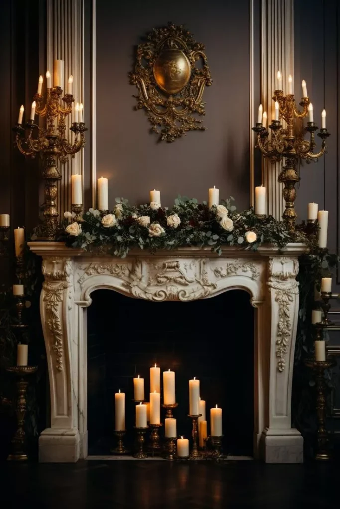 FIRE PLACE IN MOON CREAM IMPORTED MARBLE  SIZE – HEIGHT 3.5 FT X LENGTH 4.6 FT X DEPTH 15 INCH