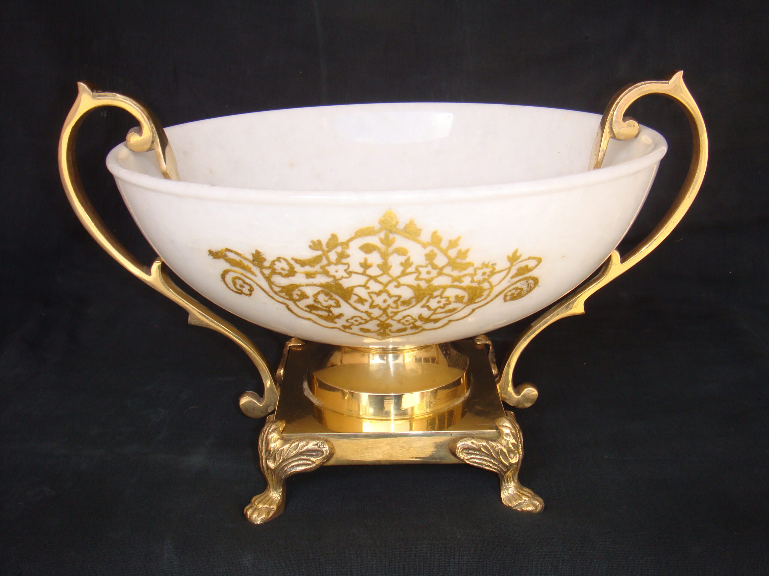 BOWL WITH METAL STAND AND GOLD PAINTED WORK