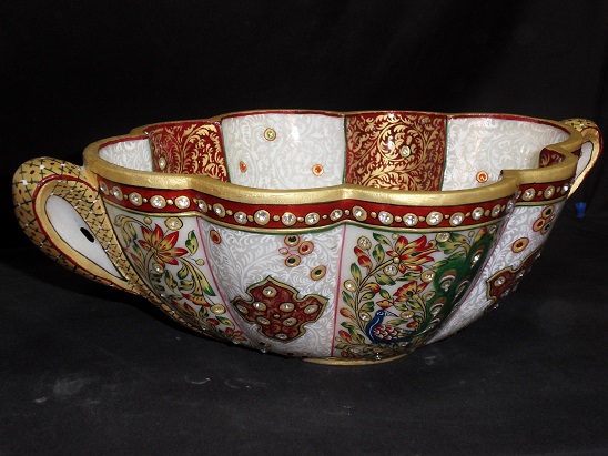 MARBLE HANDLE BOWL WITH GOLD PAINTING WORK