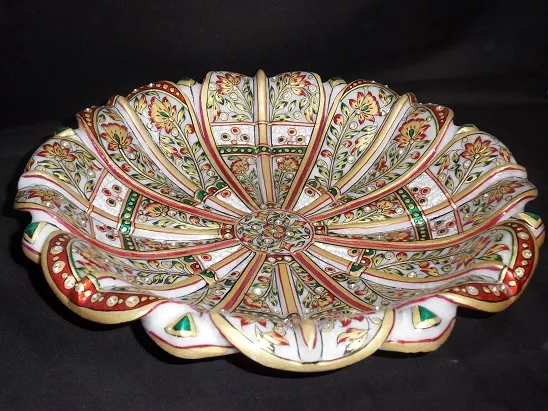 MARBLE LOTUS URLI WITH GOLD PAINTING WORK