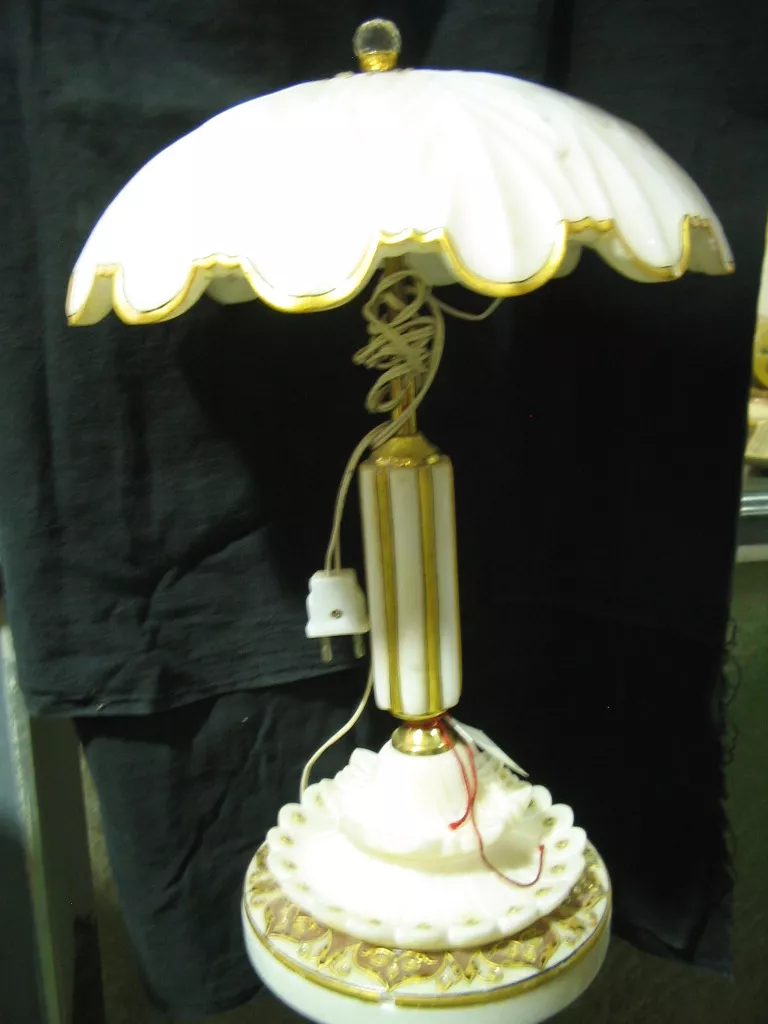 WHITE MARBLE LAMP WITH GOLD PAINTING WORK