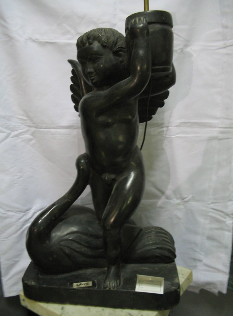 BLACK MARBLE STATUE LAMP WITH CARVING