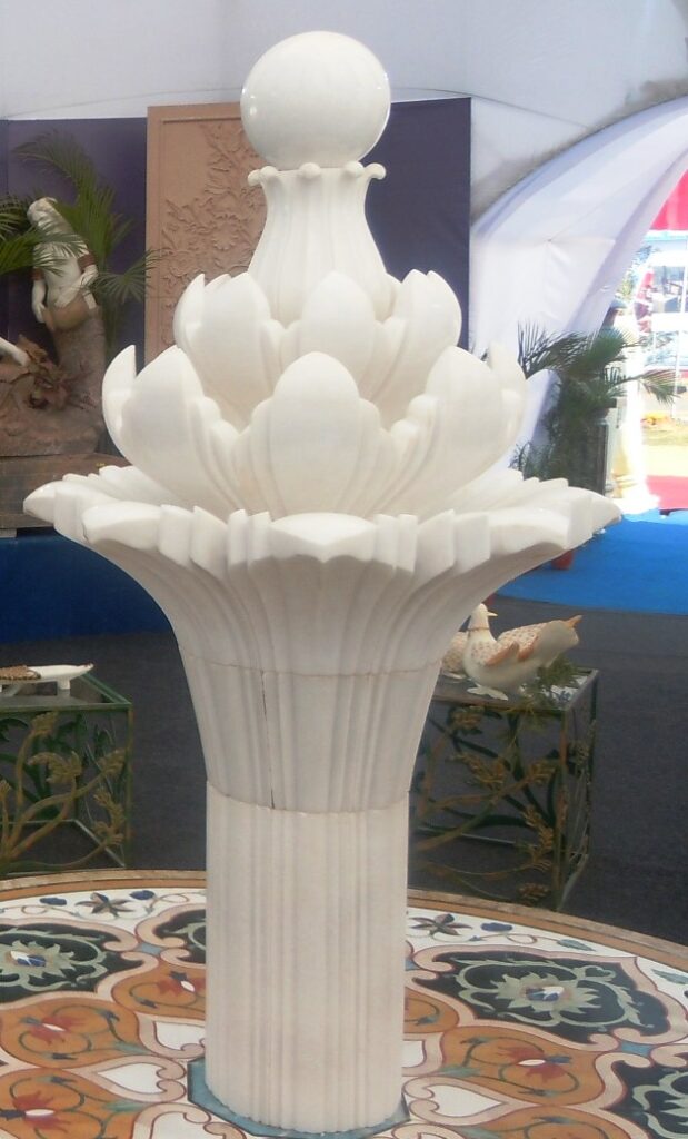 MAKRANA WHITE MARBLE FLOWER FOUNTAIN WITH CARVING WORK