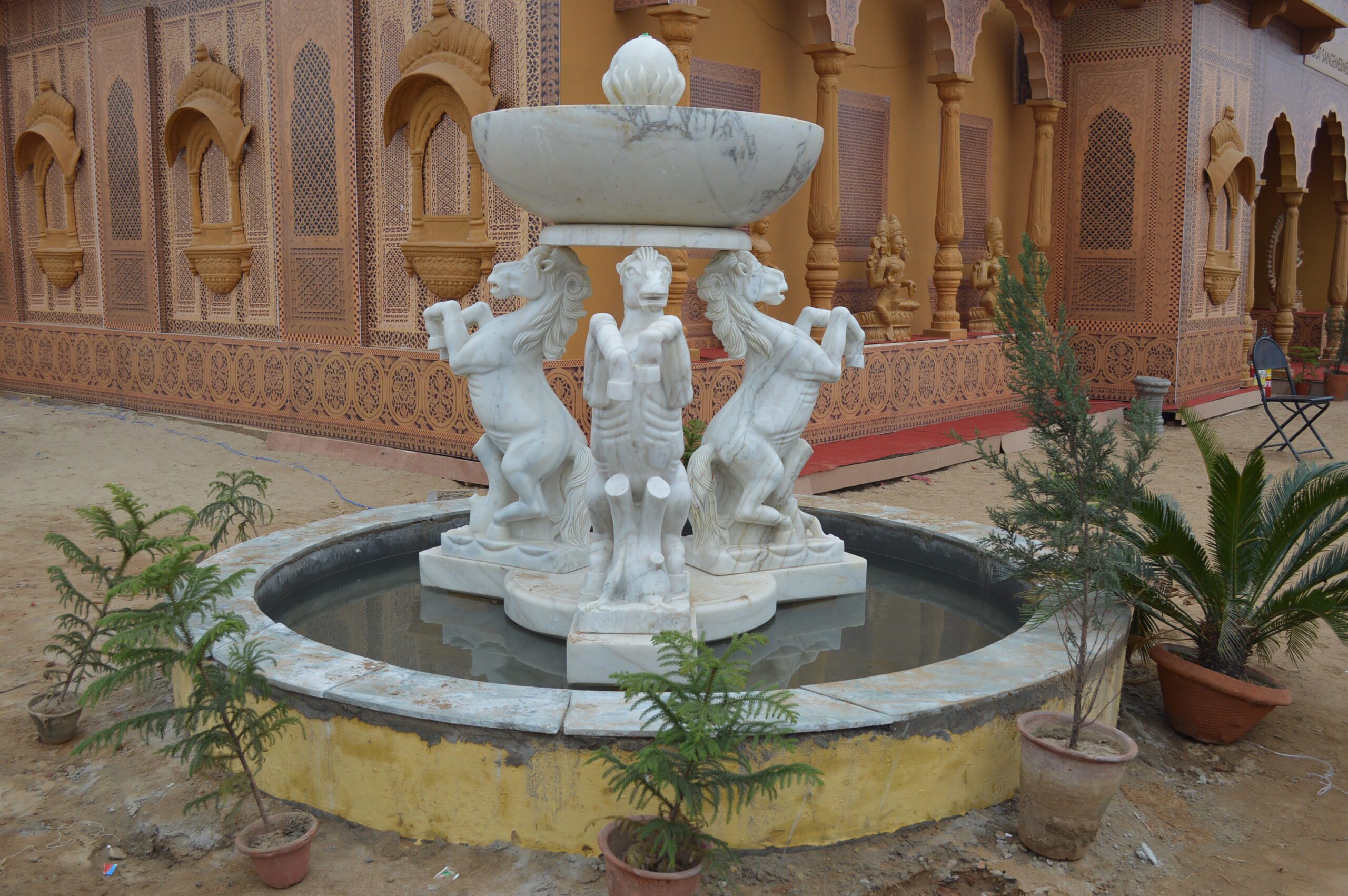 WHITE MARBLE HORSE FOUNTAIN