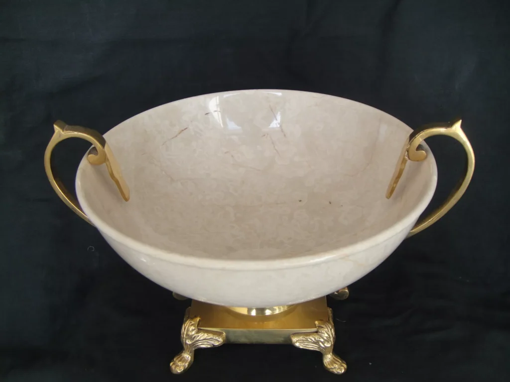 ITALIAN MARBLE BOWL WITH METAL STAND