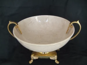 ITALIAN MARBLE BOWL WITH METAL STAND