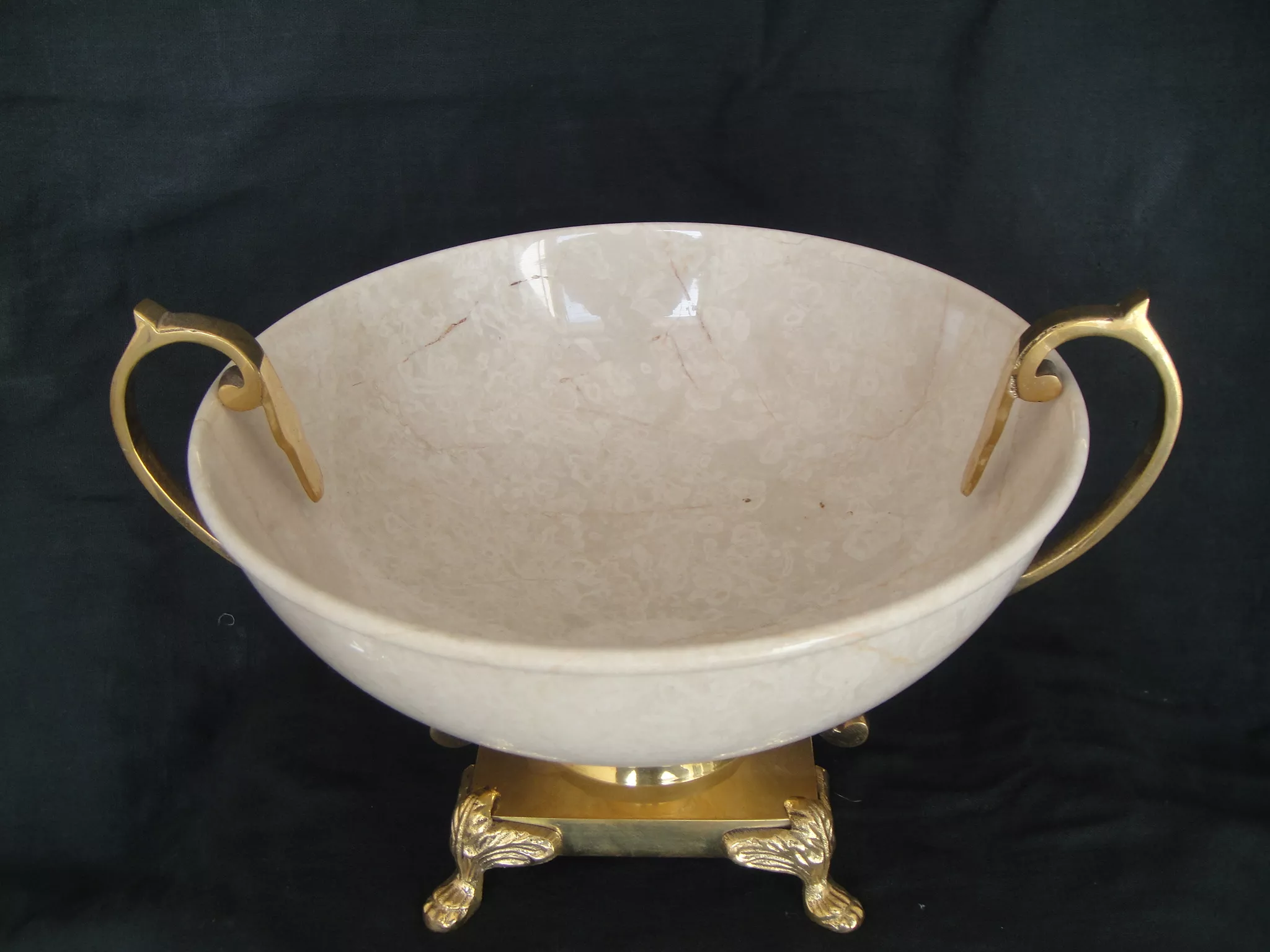 ITALIAN MARBLE BOWL WITH METAL STAND