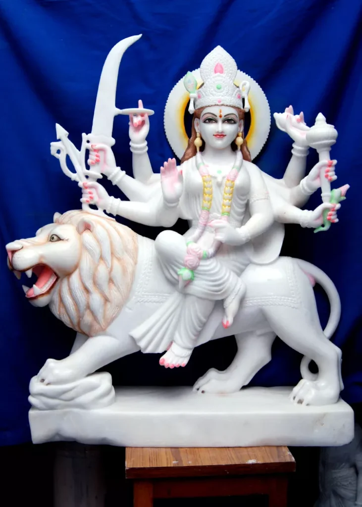 DURGA MATA JI IN FIRST QUALITY WHITE MARBLE WITH PAINTING WORK