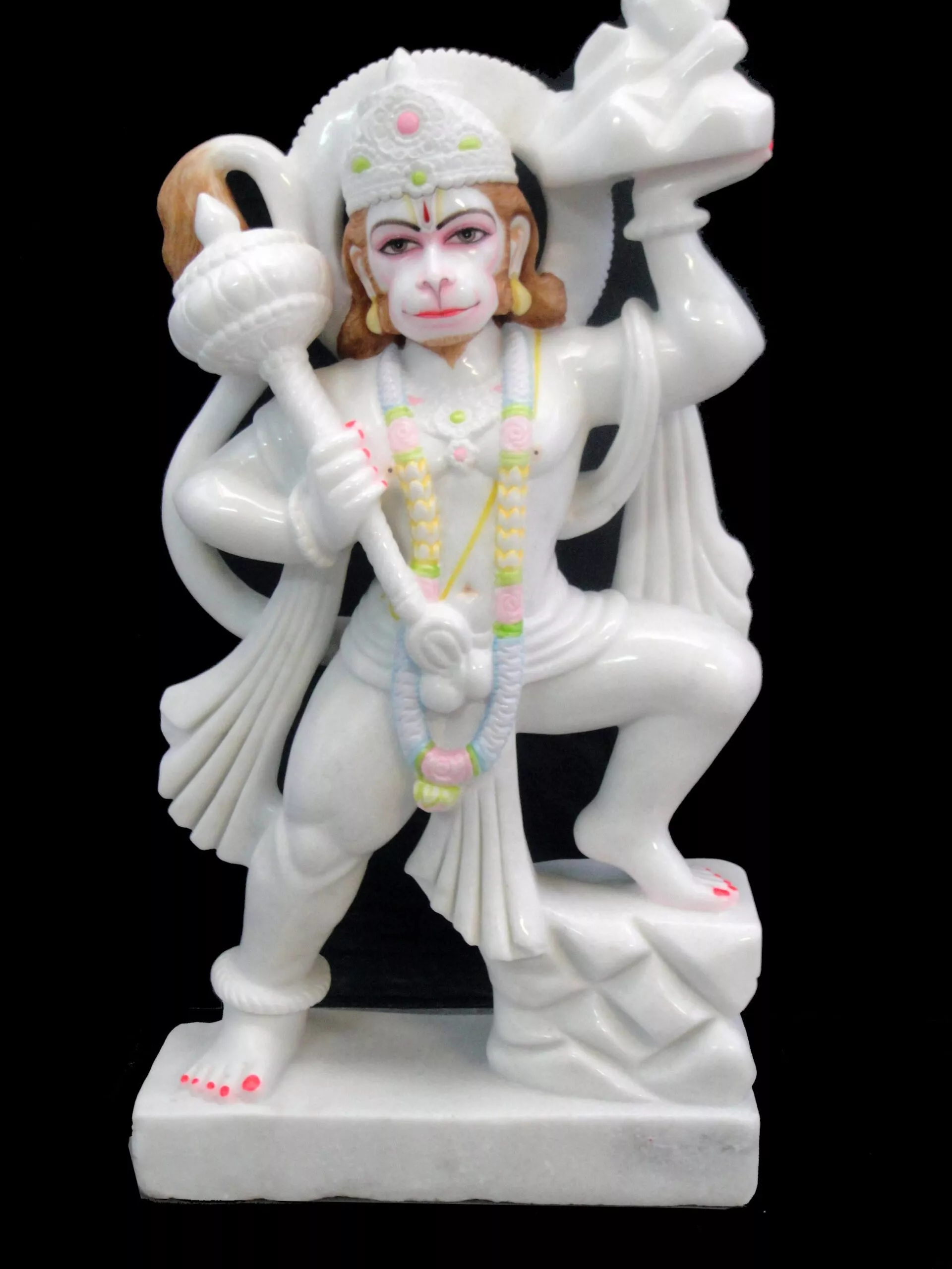 HANUMAN JI IN FIRST QUALITY WHITE MARBLE WITH PAINTING WORK