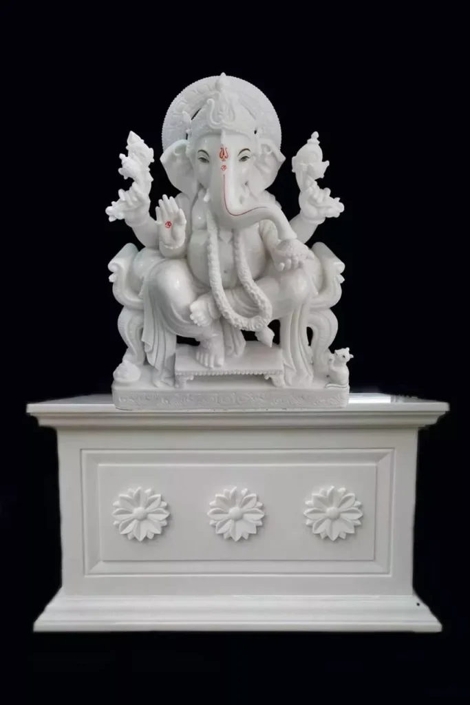 GANESH JI IN MAKRANA WHITE MARBLE WITH PAINTING WORK