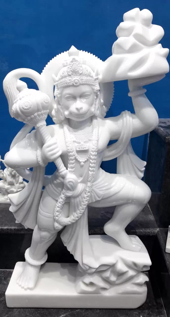 HANUMAN JI IN FIRST QUALITY WHITE MARBLE WITH PAINTING WORK