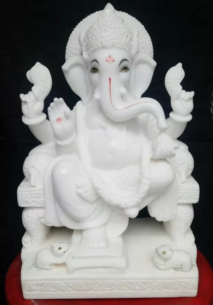 GANESH JI IN MAKRANA WHITE MARBLE WITH PAINTING WORK