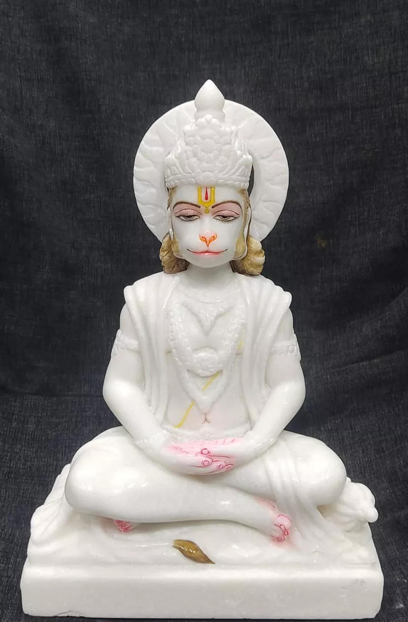 HANUMAN JI IN FIRST QUALITY WHITE MARBLE WITH PAINTING WORK