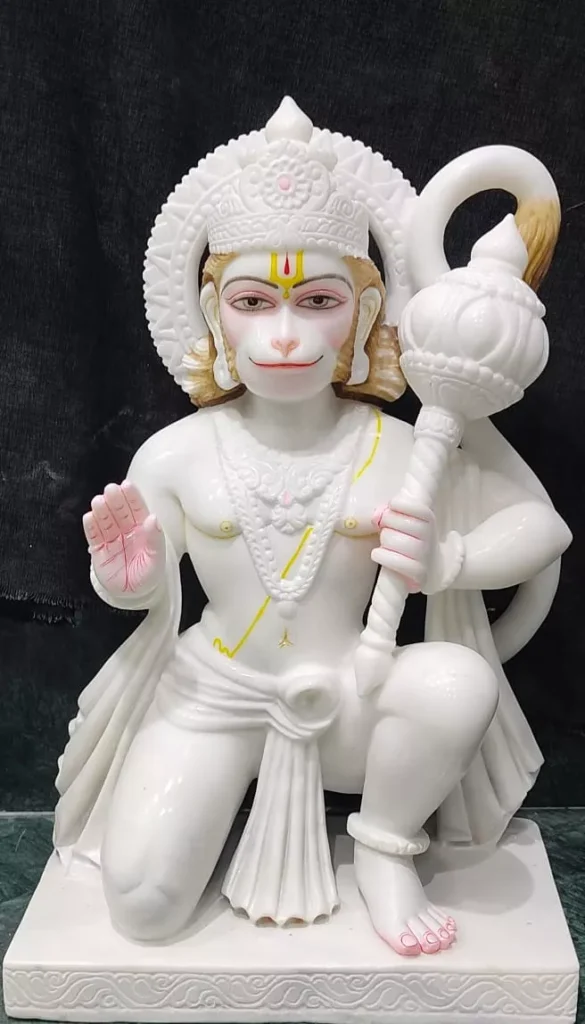 HANUMAN JI IN FIRST QUALITY WHITE MARBLE WITH PAINTING WORK