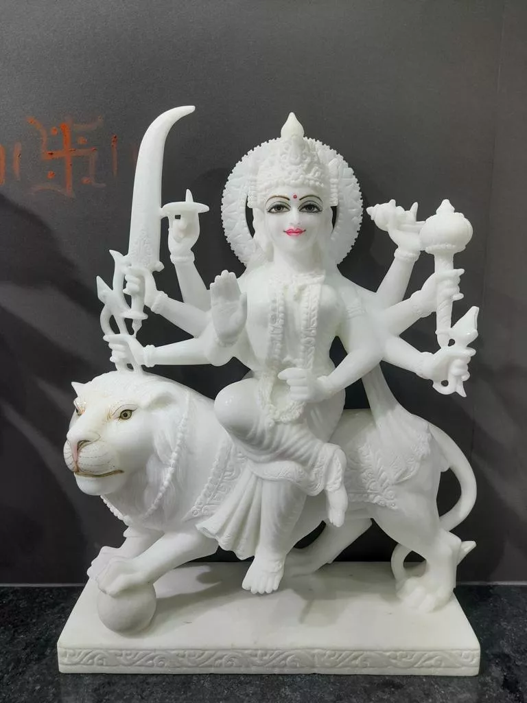 DURGA MATA JI IN FIRST QUALITY WHITE MARBLE WITH PAINTING WORK