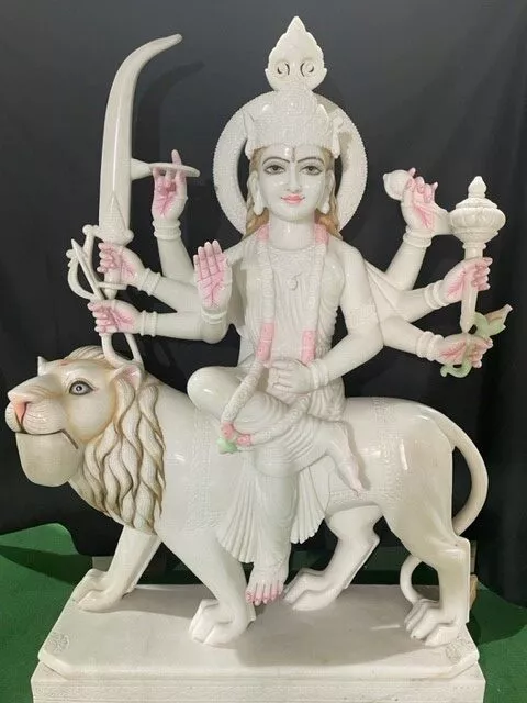 DURGA MATA JI IN FIRST QUALITY WHITE MARBLE WITH PAINTING WORK