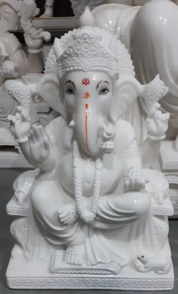 GANESH JI IN MAKRANA WHITE MARBLE WITH PAINTING WORK