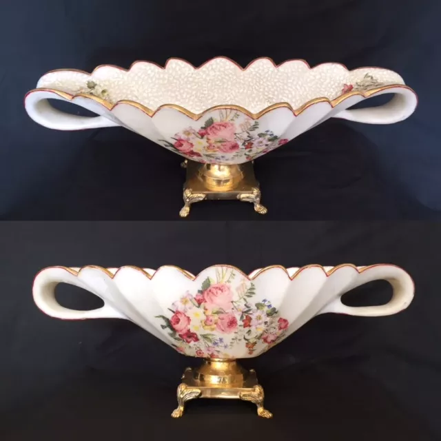 WHITE MARBLE BOWL WITH METAL STAND AND GOLD PAINTING AUR DECOPATCH WORK