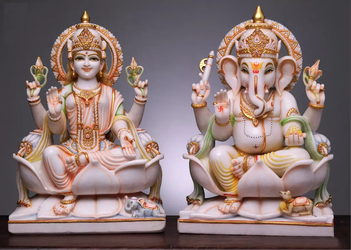 LAXMI GANESH JI WITH ANTIQUE PAINT WORK