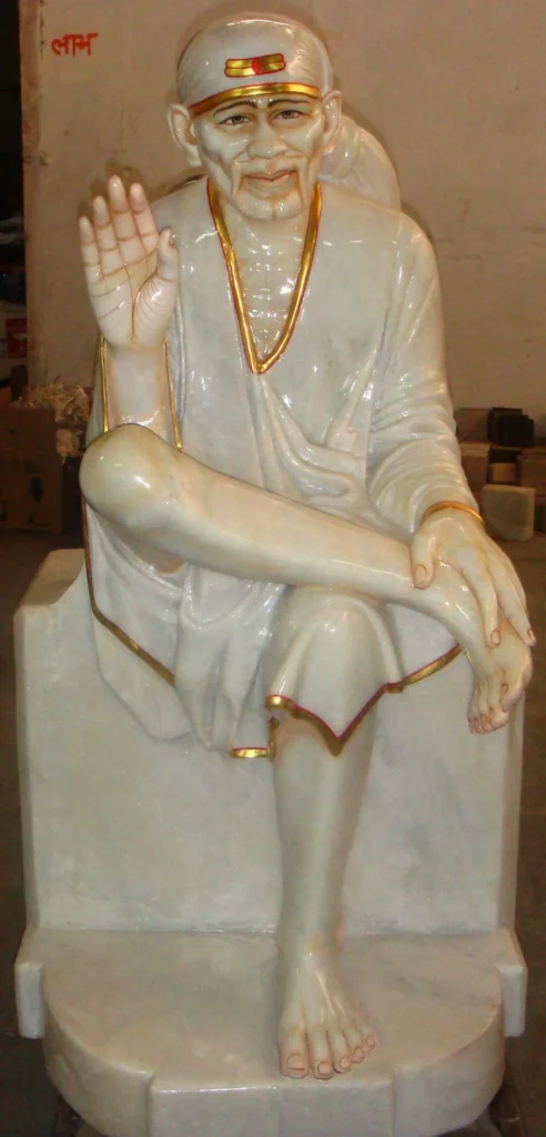 SAI BABA IN FIRST QUALITY WHITE MARBLE WITH GOLD PAINTING WORK